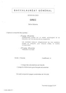 Grec 2003 Littéraire Baccalauréat général