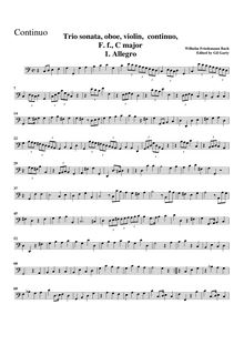 Partition Continuo (unfigured), Sonata en C major pour hautbois, violon et Continuo