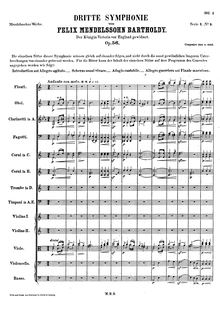 Partition complète, Symphony No.3 en A minor, Sinfonie Nr.3 in a-Moll "Schottische" par Felix Mendelssohn