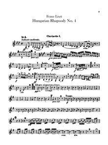 Partition clarinette 1, 2 (A, B♭), Hungarian Rhapsody No.12, C♯ minor
