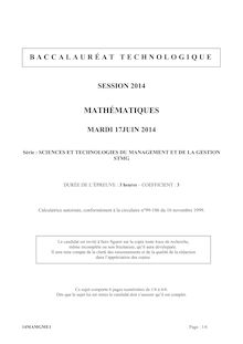 Sujet Mathématiques - Série STMG - Bac 2014