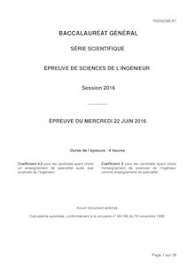 Baccalauréat Sciences de l Ingénieur 2016 - Série S