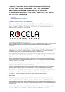 Leading Enterprise Application Software Consultancy Rocela, has Today Announced That They Have Been Awarded a Framework Agreement by Government Procurement Service for Specialist Cloud Services, Within the G-Cloud Framework