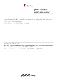 Le colloque de Sienne et les enjeux de la nouvelle architecture financière internationale - article ; n°2 ; vol.52, pg 199-206