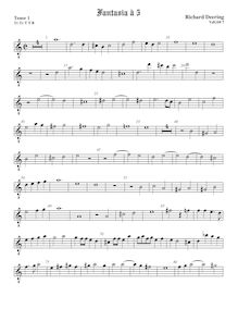 Partition ténor viole de gambe 1, octave aigu clef, fantaisies pour 5 violes de gambe par Richard Dering par Richard Dering