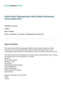 Global Orally Disintegrating Tablet Market Professional Survey Report 2017
