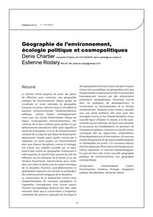 Géographie de l environnement, écologie politique et cosmopolitiques
