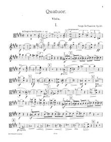 Partition de viole de gambe, Piano quatuor, E major, Taneyev, Sergey