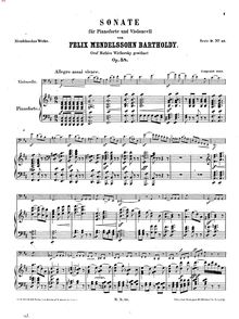 Partition complète, violoncelle Sonata No.2, Op.58, Mendelssohn, Felix