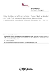 Entre Boukhara et la Moyenne-Volga : `Abd an-Nasîr al-Qûrsâwî (1776-1812) en conflit avec les oulémas traditionalistes - article ; n°1 ; vol.37, pg 41-51