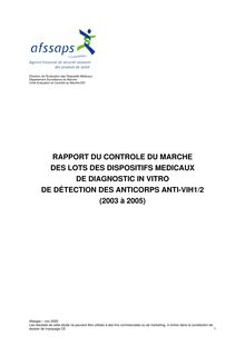 Contrôle du marché des dispositifs médicaux de diagnostic in vitro pour la détection des anti-corps anti-VIH 1 et 2