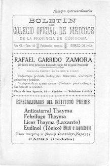 Boletín del Colegio Oficial de Médicos de la Provincia de Córdoba, n. 142 (1933)