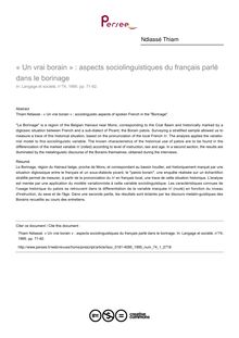 « Un vrai borain » : aspects sociolinguistiques du français parlé dans le borinage - article ; n°1 ; vol.74, pg 71-92