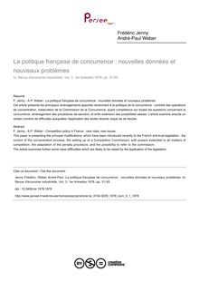 La politique française de concurrence : nouvelles données et nouveaux problèmes - article ; n°1 ; vol.3, pg 31-55