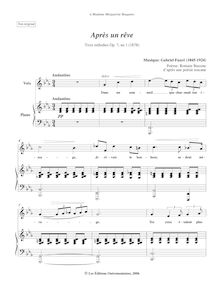 Partition , Après un rêve (Original key, C minor), 3 chansons, Op.7