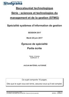 Sujet Bac STMG 2017 - Spécialité systèmes d’information et de gestion