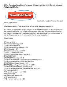 2004 Seadoo Sea Doo Personal Watercraft Service Repair Manual DOWNLOAD 04