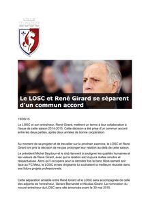 Ligue 1 : René Girard quitte le LOSC