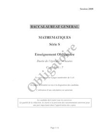BACCALAUREAT GENERAL  MATHEMATIQUES Série S  Enseignement Obligatoire (Session 2008)