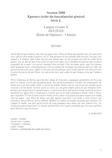 Occitan - Langue d Oc (Gascon) LV2 2000 Littéraire Baccalauréat général