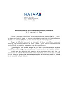 Jean-Marie Le Guen -  Déclaration de situation patrimoniale - Avis de l HATVP
