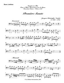 Partition Basso continuo , partie, Sonates en trio pour 2 flûtes traversières avec la basse par Jacques-Christophe Naudot
