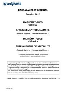 Sujet Washington Mathématiques - Bac ES et L  2017