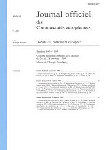 Journal officiel des Communautés européennes Débats du Parlement européen Session 1994-1995. Compte rendu in extenso des séances du 24 au 28 octobre 1994