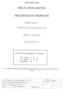 Epreuve de technologie : pharmacie galénique 2005 BP - Préparateur en pharmacie