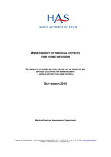 Evaluation des dispositifs médicaux pour la Perfusion à Domicile - Medical devices for home infusion-Summary
