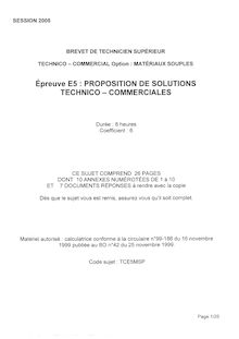 Proposition de solutions technico - commerciales 2005 Matérieux souples BTS Technico-commercial