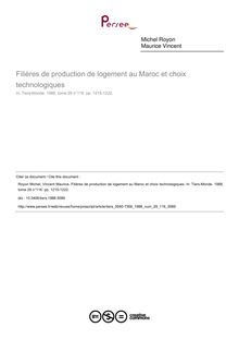 Filières de production de logement au Maroc et choix technologiques - article ; n°116 ; vol.29, pg 1215-1222