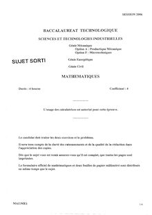 Mathématiques options A et F 2006 S.T.I (Génie Civil) Baccalauréat technologique