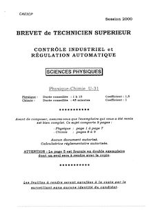 Physique Chimie 2000 BTS Contrôle industriel et régulation automatique