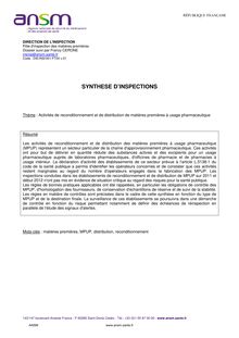 Synthèse d inspections des activités de reconditionnement 2011-2012