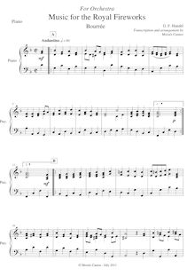 Partition Piano, Music pour pour Royal Fireworks, bourrée par George Frideric Handel