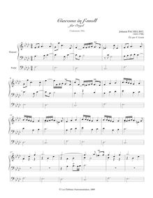 Partition Ciacona en F minor pour orgue, T.206, Pachelbel, Johann