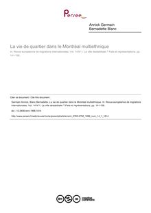 La vie de quartier dans le Montréal multiethnique - article ; n°1 ; vol.14, pg 141-158