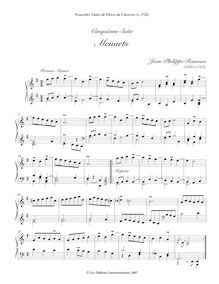 Partition , Menuets, Nouvelles  de Pièces de Clavecin, New Suites of Harpsichord Pieces