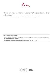 N. Micklem, Law and the Laws, being the Marginal Comments of a Theologian - note biblio ; n°4 ; vol.4, pg 814-815