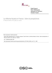 La réforme fiscale en France : bilan et perspectives - article ; n°1 ; vol.75, pg 183-242