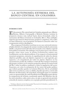 La autonomía extrema del Banco Central en Colombia(Extreme Autonomy of Central Bank in Colombia)