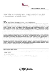 1981-1985 : le recentrage de la politique française au Liban - article ; n°2 ; vol.50, pg 399-409