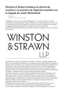 Winston & Strawn fortalece la oficina de Londres y la práctica de litigación mundial con la llegada de Justin McClelland