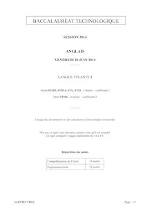 Sujet LV1 Anglais - Séries Technologiques - Bac 2014