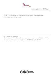 1898 : Le «Balzac» de Rodin, catalogue de l exposition   ; n°104 ; vol.29, pg 107-110