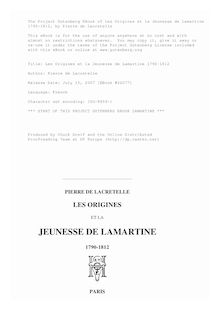 Les Origines et la Jeunesse de Lamartine 1790