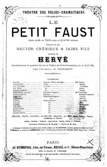 Partition Incomplete Score, Le petit Faust, Opéra-bouffe en trois actes