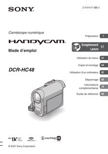 Notice Camescope numérique Sony  DCR-HC48