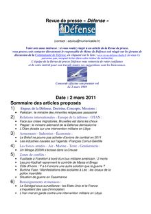 Revue de presse « Défense » Date : 2 mars 2011 Sommaire des ...
